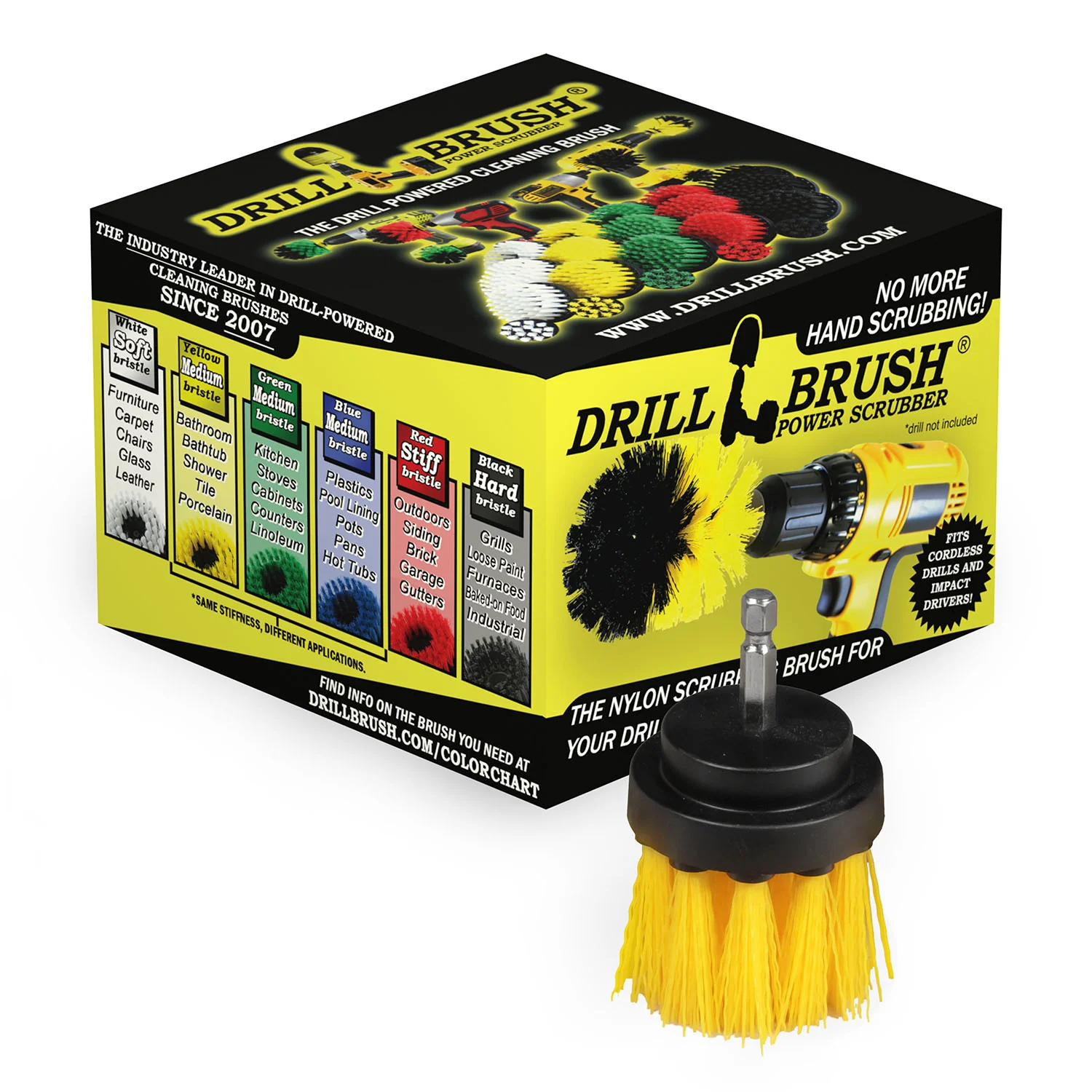 2in Yellow Brush - Medium Stiffness - Long Bristles - Bathroom Spot Cleaning | 2in-L-Y-QC-DB - Image 7