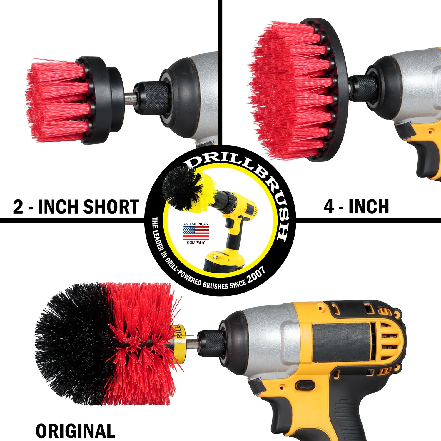 Original, 4in, & 2in Stiff Red Brushes w/ 4in Variety Pads - Outdoor Cleaning | S-R42O-P4-2WRB-3V-QC-DB - Image 3