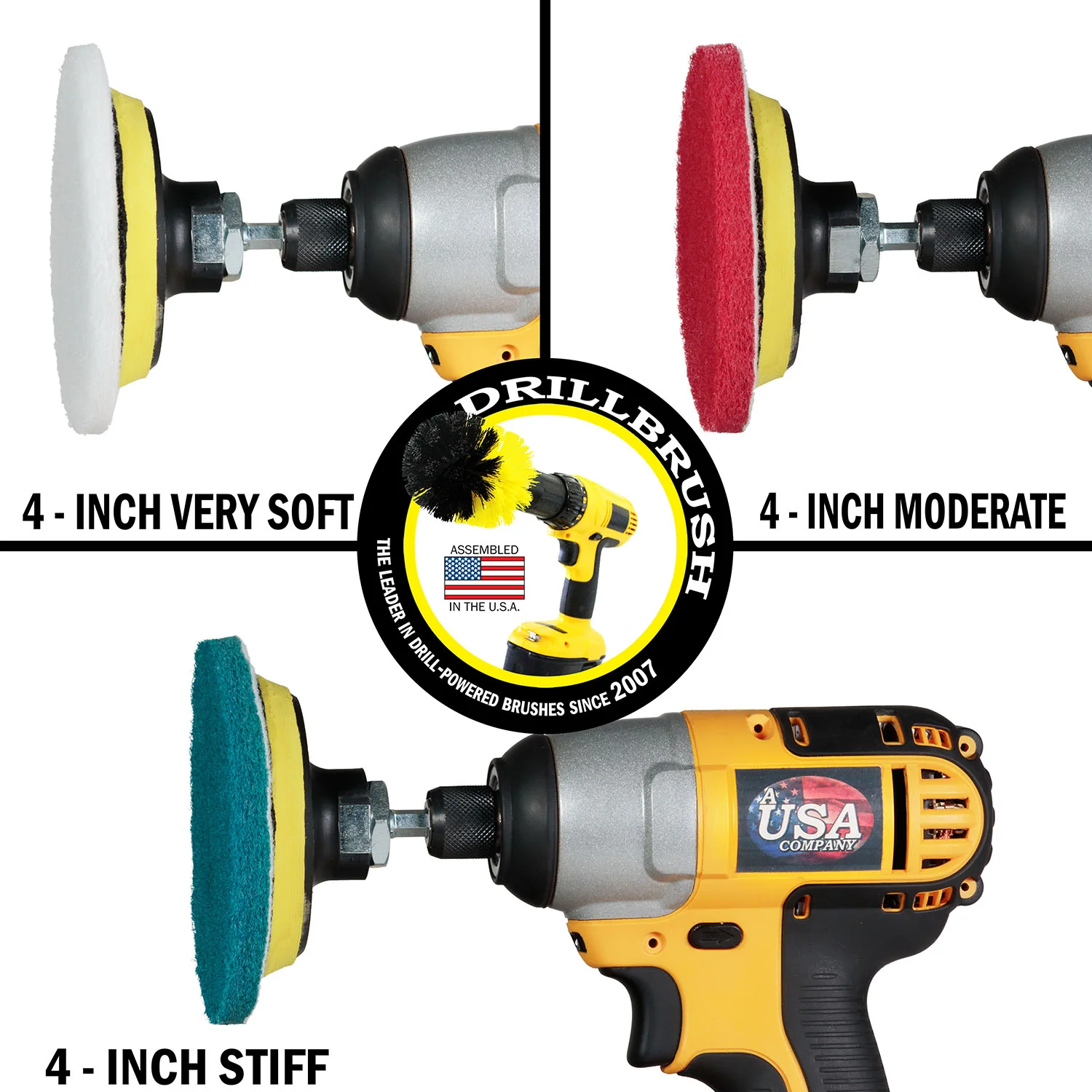 Original, 4in, & 2in Stiff Red Brushes w/ 4in Variety Pads - Outdoor Cleaning | S-R42O-P4-2WRB-3V-QC-DB - Image 4