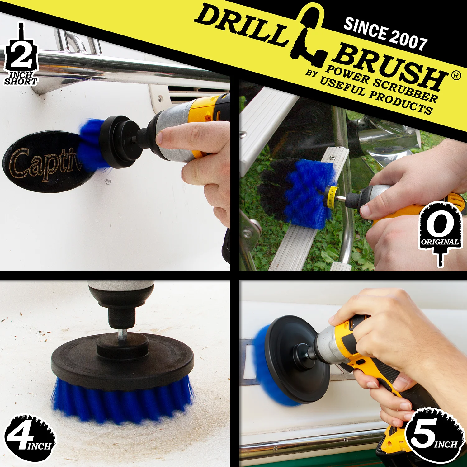 Original, 5in, 4in, and 2in Blue Brushes - Medium Bristles - Marine & Pool Cleaning | B-S-542O-QC-DB - Image 4