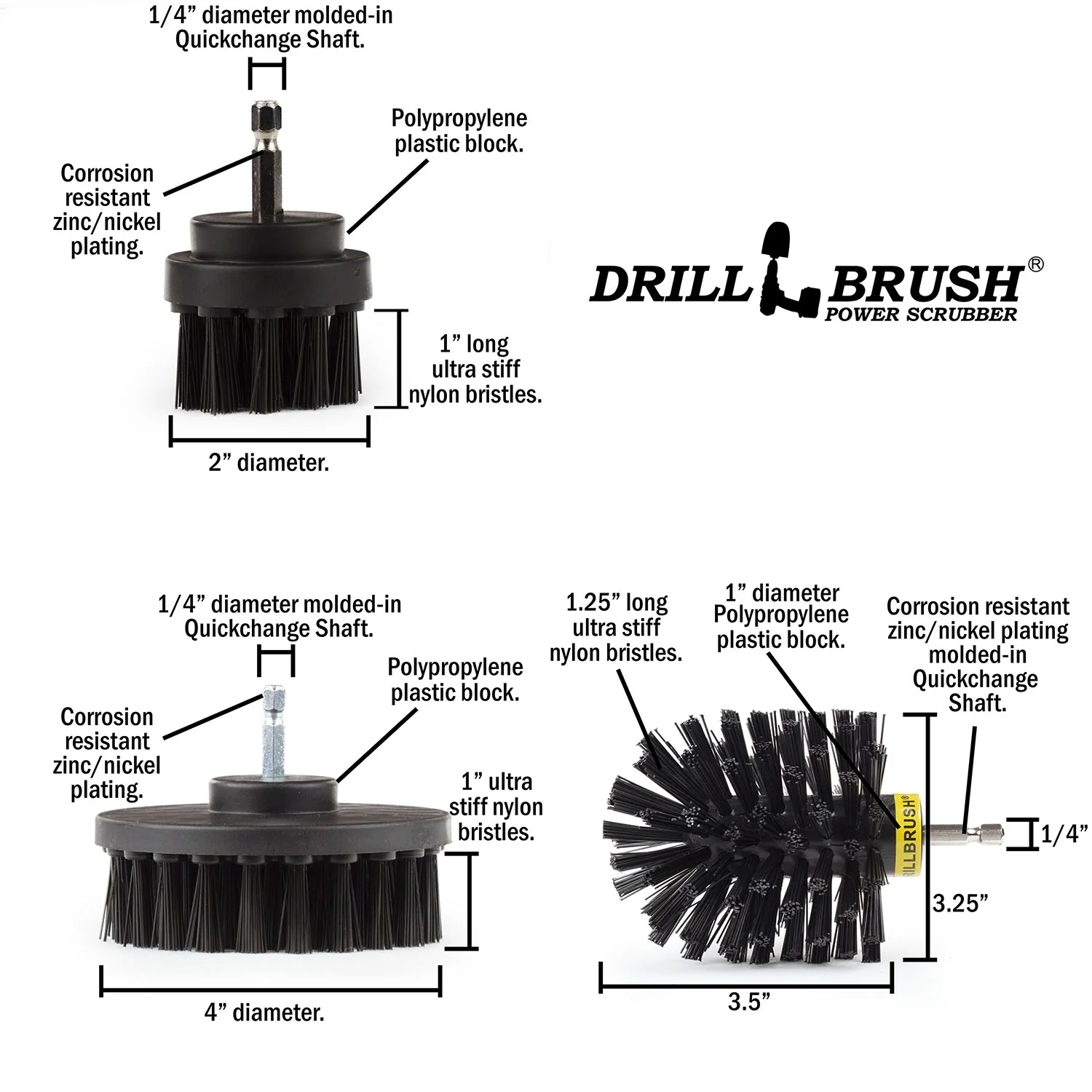 Original, 4in, and 2in Black Brushes - Ultra Stiff - Heavy Duty & Grill Cleaning | K-S-42O-QC-DB - Image 5