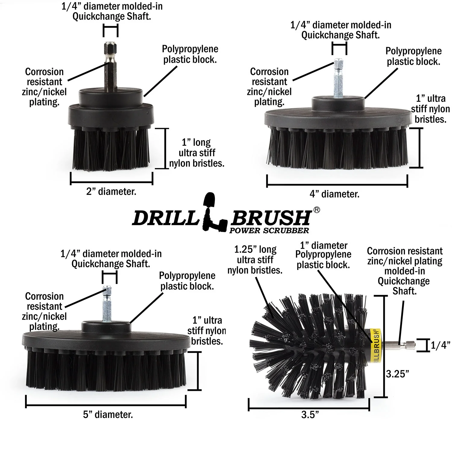 Original, 5in, 4in, & 2in Black Brushes w/ 7in Ext. - Heavy Duty & Grill | K-S-542O-7X-QC-DB - Image 5