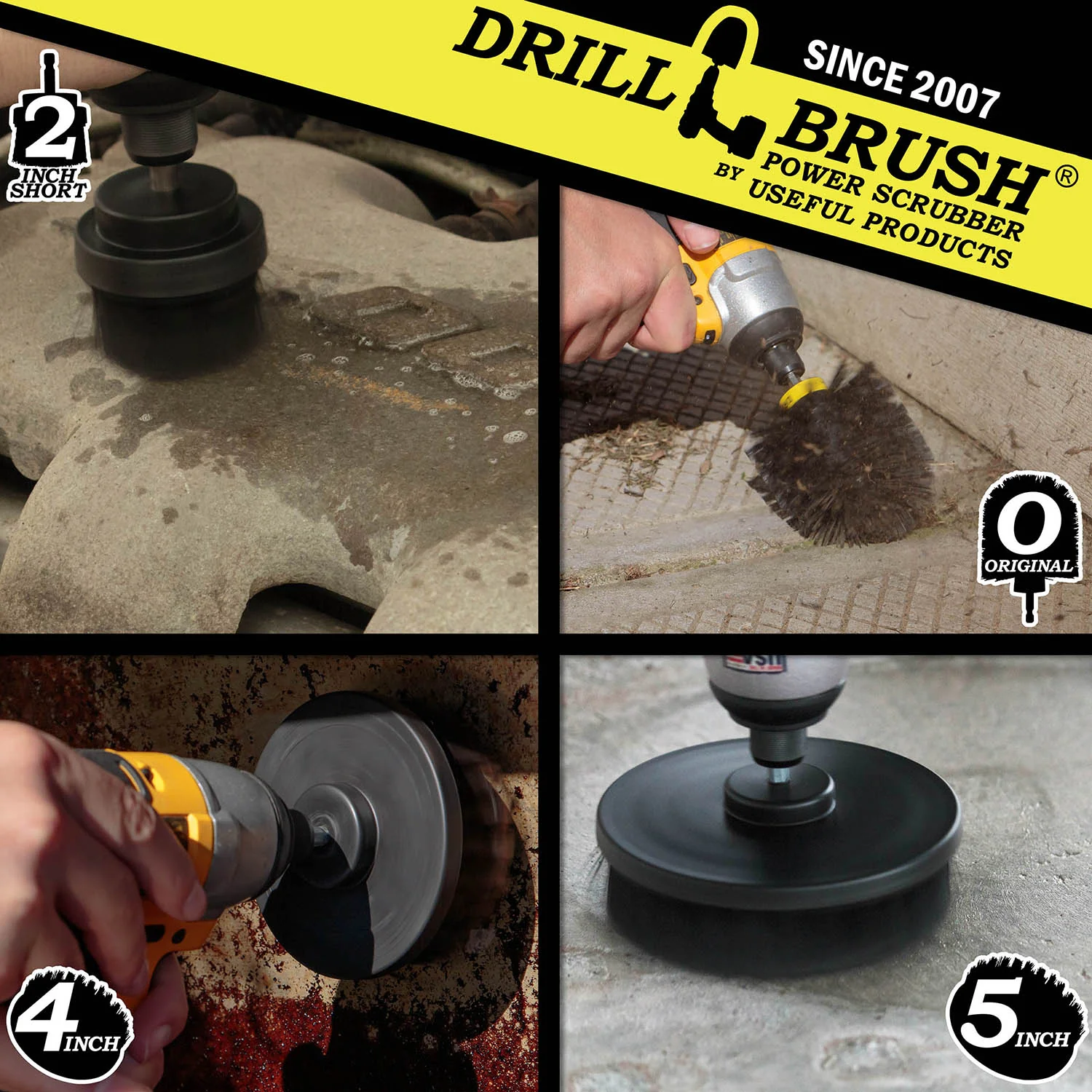 Original, 5in x2, 4in, & 2in Black Brushes - Ultra Stiff - Heavy Duty Cleaning | K-S-5542O-QC-DB - Image 4