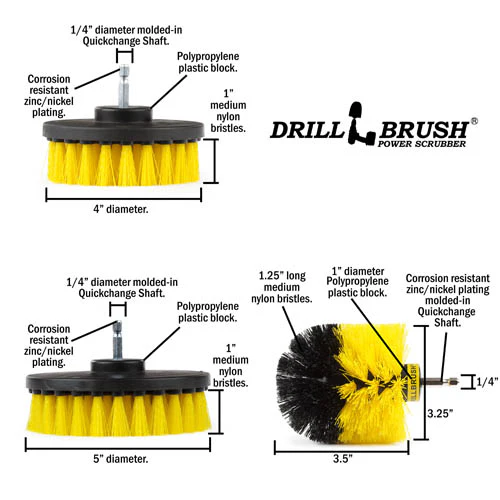 Original, 5in, and 4in Yellow Brushes - Medium Bristles - Bathroom & Shower Cleaning | Y-S-54O-QC-DB - Image 5